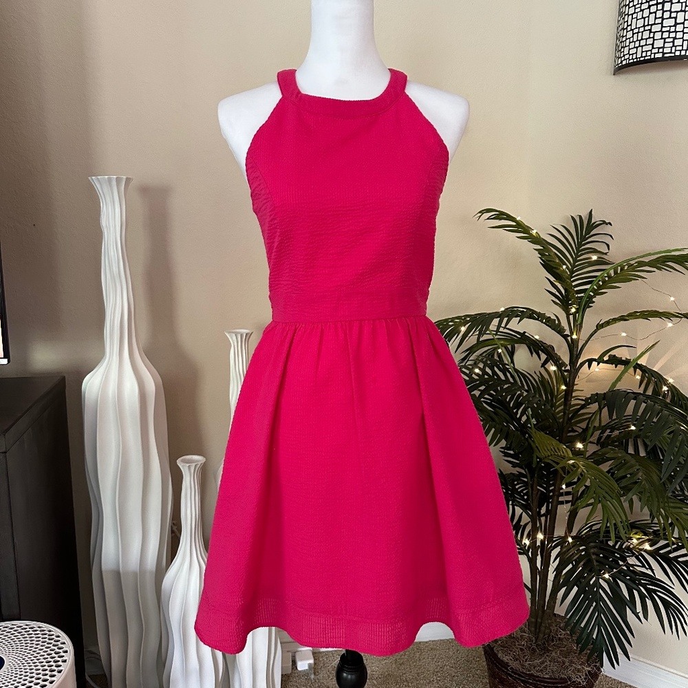 Lauren James Hot Pink Seersucker Dress Size Small